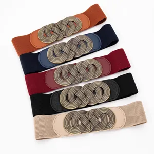 Mujer cinturón ancho elástico vintage con hebilla de metal conjunto cinco colores accesorio elegante