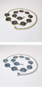 Bohemian metal waist chain for women, Y2K vintage disc textured belt, dress accessory.