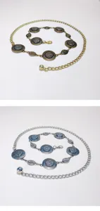 Bohemian metal waist chain for women, chic round disc coin belt, dress sweater accessory.