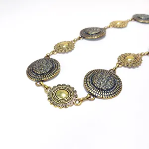 Bohemian vintage metal waist chain with textured round discs for women fashion Y2K jewelry