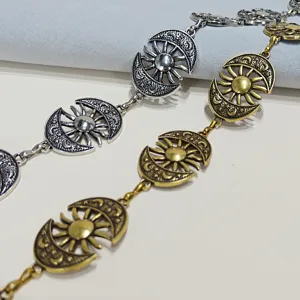 Catena da vita in metallo sole luna boho, catena corpo vintage traforata accessori abito donna.