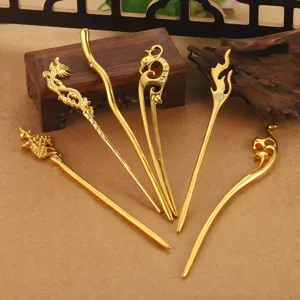 Vintage Metal Dragon Hollow Out Hair Stick Gold Traditional Auspicious Cloud Hairpin Hanfu Hair Accessories For Women Wedding Everyday Headwear