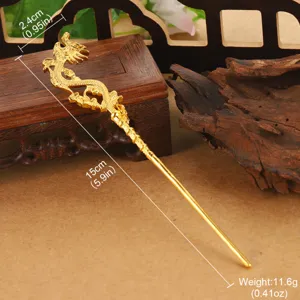 Detailed view of an ornate golden dragon hairpin featuring hollowed clouds and size markings