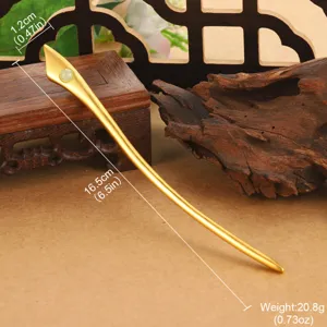 Detailed view of a gold Chinese hair stick with dimensions and weight parameters.