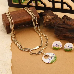 Boucles d'Oreilles Pendantes Vintage en Émail Fleur Papillon pour Femmes Style Peinture à l'Huile Artistique Perle Artificielle Bijoux Géométriques en Alliage Avec Tige en Argent Sterling 925 Cadeau