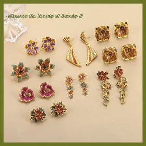 Vintage Palaststil Emaille Blumen Ohrringe Mit 925 Sterling Silber Ohrstecker-Stift Künstliche Perle Strass Quasten Ohrringe Für Damen