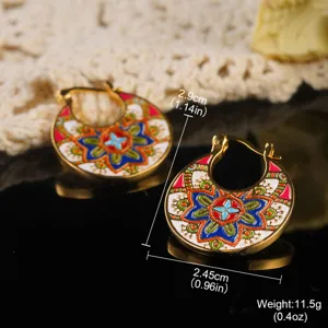 Detailed dimensions of vintage enamel palace style earrings with Weight: 11.5g (0.4oz)