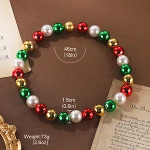 Detailed view of vintage multi-colored chunky bead necklace with size and weight info