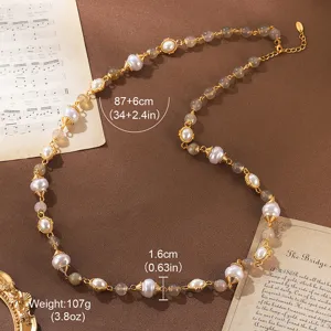 Vintage pearl and natural stone necklace with detailed length and weight specifications