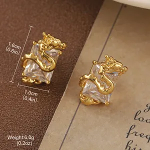 Detailed view of dragon wrap rectangular crystal earrings with dimensions and weight
