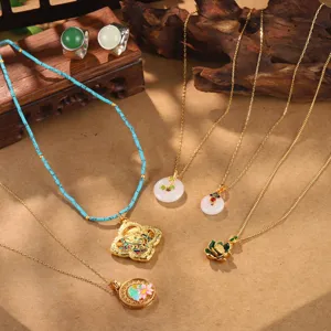 Vintage Friedensschloss Lotus Halskette Neuer Chinesischer Stil Perlenkette High-End Retro Emaille Schmuck Für Damen