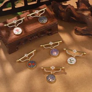 Vintage Chinese style Zodiac flower series brooch set with intricate floral enamel designs