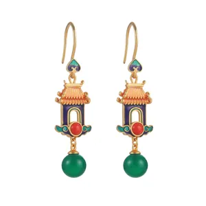 Orecchini a padiglione in stile cinese vintage con perle verdi per accessori Hanfu