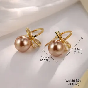 Detaillierte Maße und Gewichtsangaben für elegante goldene Schleifen-Perlenohrringe