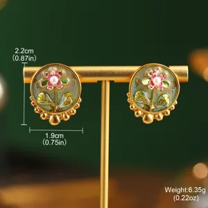 Detailed view of vintage Monet garden flower earrings with size and weight measurements