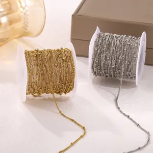 Stainless Steel Curb Satellite Beaded Chain Vacuum Electroplated Metal Link Chain For DIY Necklace Bracelet Jewelry Making Findings Accessories