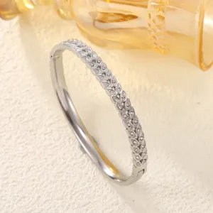 Fashion Stainless Steel Zirconia Bracelet Elegant Wheat Ear Open Bangle Tarnish Resistant Titanium Steel Cuff Jewelry For Women Gift