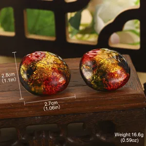Dimensions détaillées des boucles d'oreilles en émail de style peinture à l'huile.