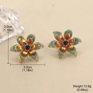 Detailansicht der Retro-Emaille-Ohrringe in Blumenform mit Größen- und Gewichtsangaben