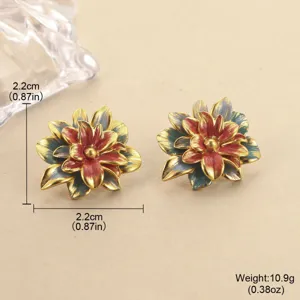 Detailansicht der Vintage-Emaille-Blumenohrringe mit Maßen von 2,2 cm und 10,9 g Gewicht