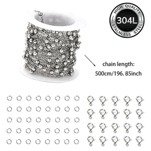 304L Edelstahl DIY Schmuckset mit 500cm Kette, 20 Karabinerverschlüssen, 40 Ringen