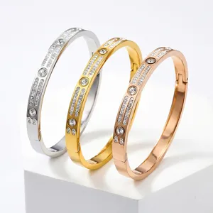 Mode Edelstahl Doppelreihiges Strass Armreif Für Damen Luxus Eleganter Sternenhimmel Armband Modeschmuck