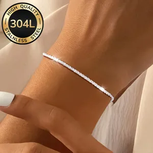 Minimalistisches 304L Edelstahl Funkelndes Armband Damen 18K Vergoldet Verstellbare Schlichte Gliederkette Schmuck Geschenk