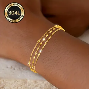 304L Stainless Steel Lip Chain Bracelet For Women 18K Gold Plated Minimalist Layered Stackable Link Chain Bracelet Jewelry