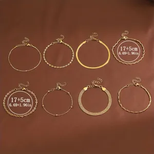 Set mit 8 goldbeschichteten Edelstahl-Kettenarmbändern mit 17+5 cm Längenangaben für Damen