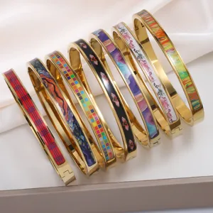 Vintage Edelstahl Emaille Armreif Für Damen Vakuum 18K Vergoldet Ölgemälde Stil Armband Mode Schmuck Geschenk