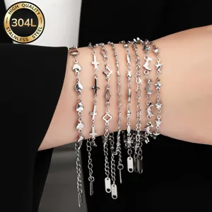 Hochwertiges Armband-Set aus 304L Edelstahl mit Herz- und Kreuzanhängern für Damen