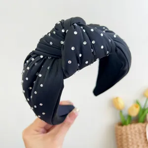 Elegante zwarte geknoopte haarband met fonkelende strass-steentjes voor dames mode