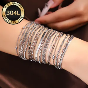 304L Edelstahl Armband Für Damen Mode Verstellbar Gold Silber Überzogen Gliederkette Schlange Figaro Knoten Böser Blick Schmuck