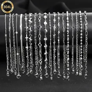 Minimalistisches 304L Edelstahl Armband Für Damen Herren Gold Silber Plattiert Herz Stern Kreuz Schlangenkette Schmuck