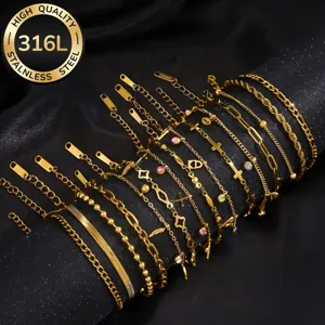 Vielfalt an 18 Karat vergoldeten 316L-Edelstahlarmbändern für Damen mit eleganten Anhängern