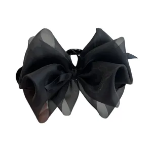 Elegante pinza para el cabello con lazo grande de malla negra para mujer accesorios