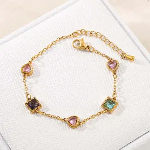 Braccialetto in Acciaio Inossidabile con Zirconia Lusso Leggero Donna Placcato Oro 18K Cuore Quadrato per Festa Ufficio