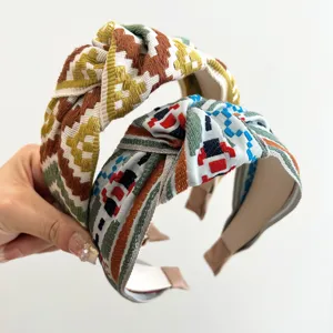 Ethno-Stil Breites Stoffhaarband Für Damen Vintage Geometrisches Muster Geknotet High Top Boho Bohemian Haarschmuck