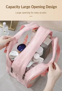 Large capacity clear cosmetic bag waterproof PVC toiletry organizer for travel and daily use.