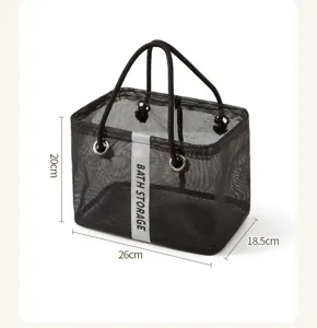 Grande borsa doccia in rete nera borsa organizer per bagno palestra viaggio 26x18.5cm