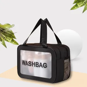 Translucent Frosted PVC Toiletry Bag Waterproof Wet And Dry Separation Cosmetic Organizer Large Capacity Travel Bag