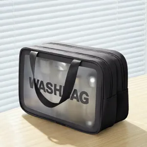 Clear toiletry bag waterproof travel cosmetic organizer double layer makeup storage pouch