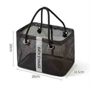 Borsa da doccia in rete nera borsa organizer per bagno portatile con manici resistenti.