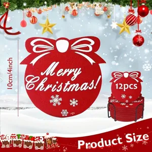 Detailed size information for 12pcs red Christmas felt coasters with 10cm/4inch diameter