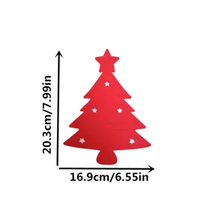 Red felt Christmas tree cutlery holder dimensions showing 20.3cm height and 16.9cm width