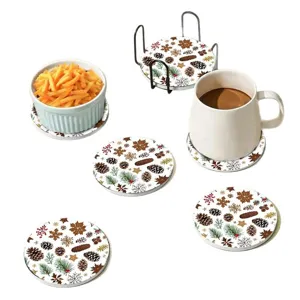 Runde Filz-Untersetzer-Set mit Winterwald-Motiv und Metallhalter