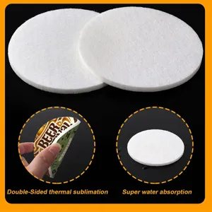 Detail view of white felt coaster showing thermal sublimation and water absorption