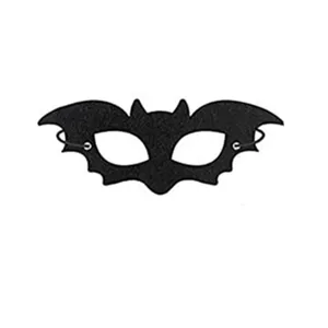 Detailed front view of a black felt bat mask for Halloween party costumes and stage performance.