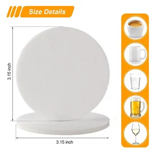 Round white sublimation felt coasters with 3.15 inch diameter size guide for DIY printing
