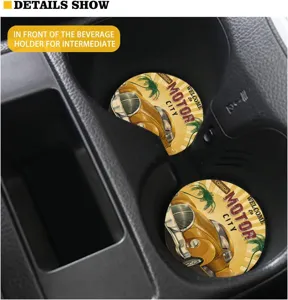 Set aus saugfähigen Filz-Untersetzern mit Oldtimer-Design im Auto-Becherhalter